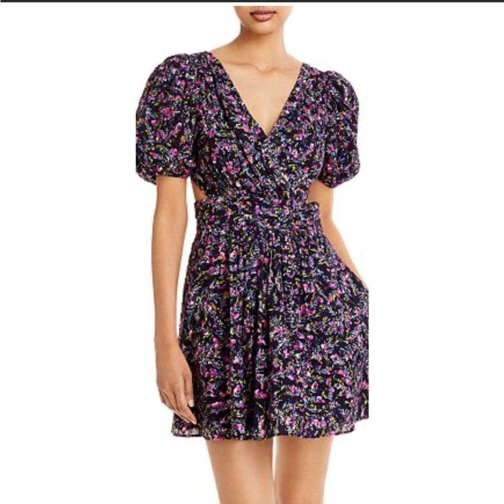 French Connection puff sleeve floral eyelet dress with side cutouts size 4